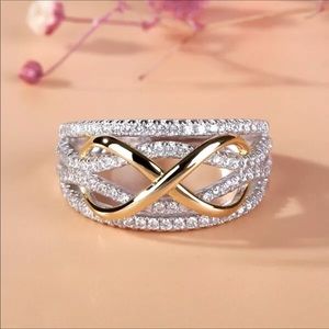 Ring Infinity CZ and Goldtone Dome Shape Size 6